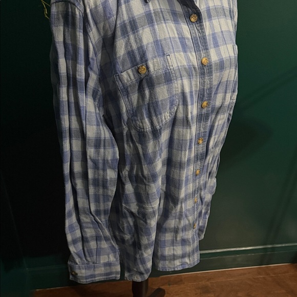 Duluth Trading Co Light Blue Checkered Button Down Shirt - Picture 5 of 8